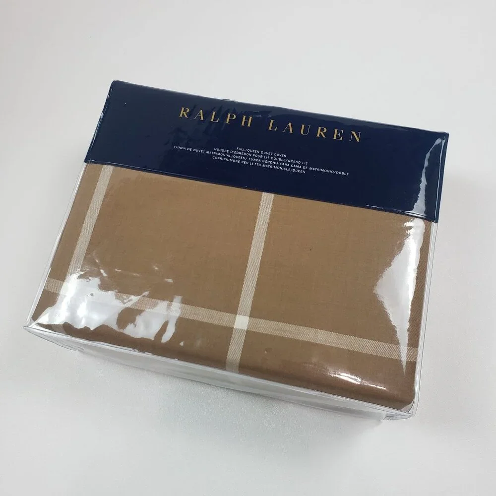 Ralph Lauren Equestrian Windowpane Duvet Cover Full/Queen Camel Cream Cashmere